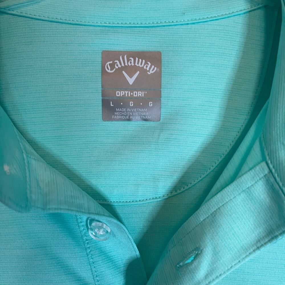 Callaway Golf Shirt Mens Size Large Opti-Dri Aqua Blue Polo Short Sleeve - Picture 5 of 8